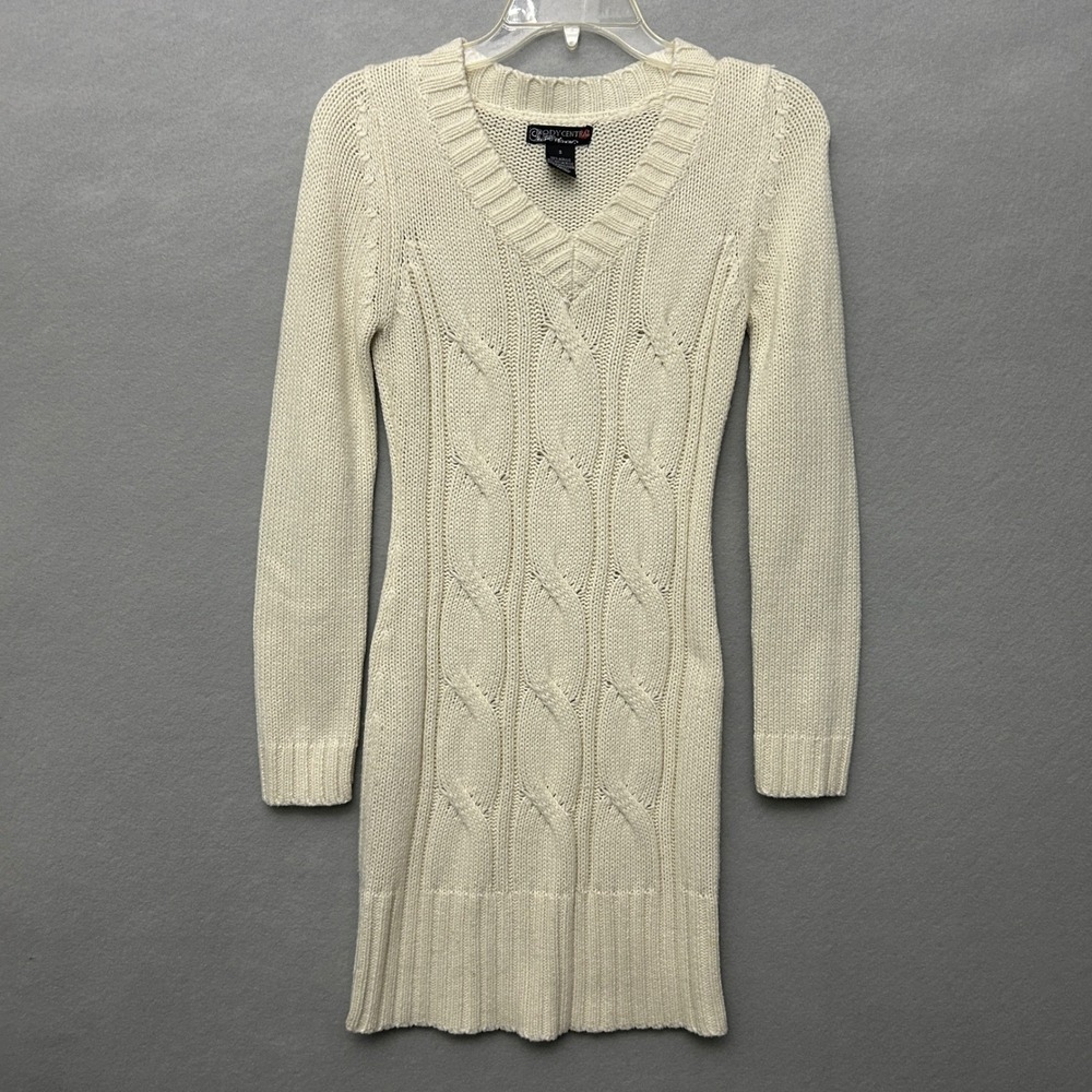 Body Central Women Small Sweater Dress Cream Cable Knit Y2K Preppy Gilmore